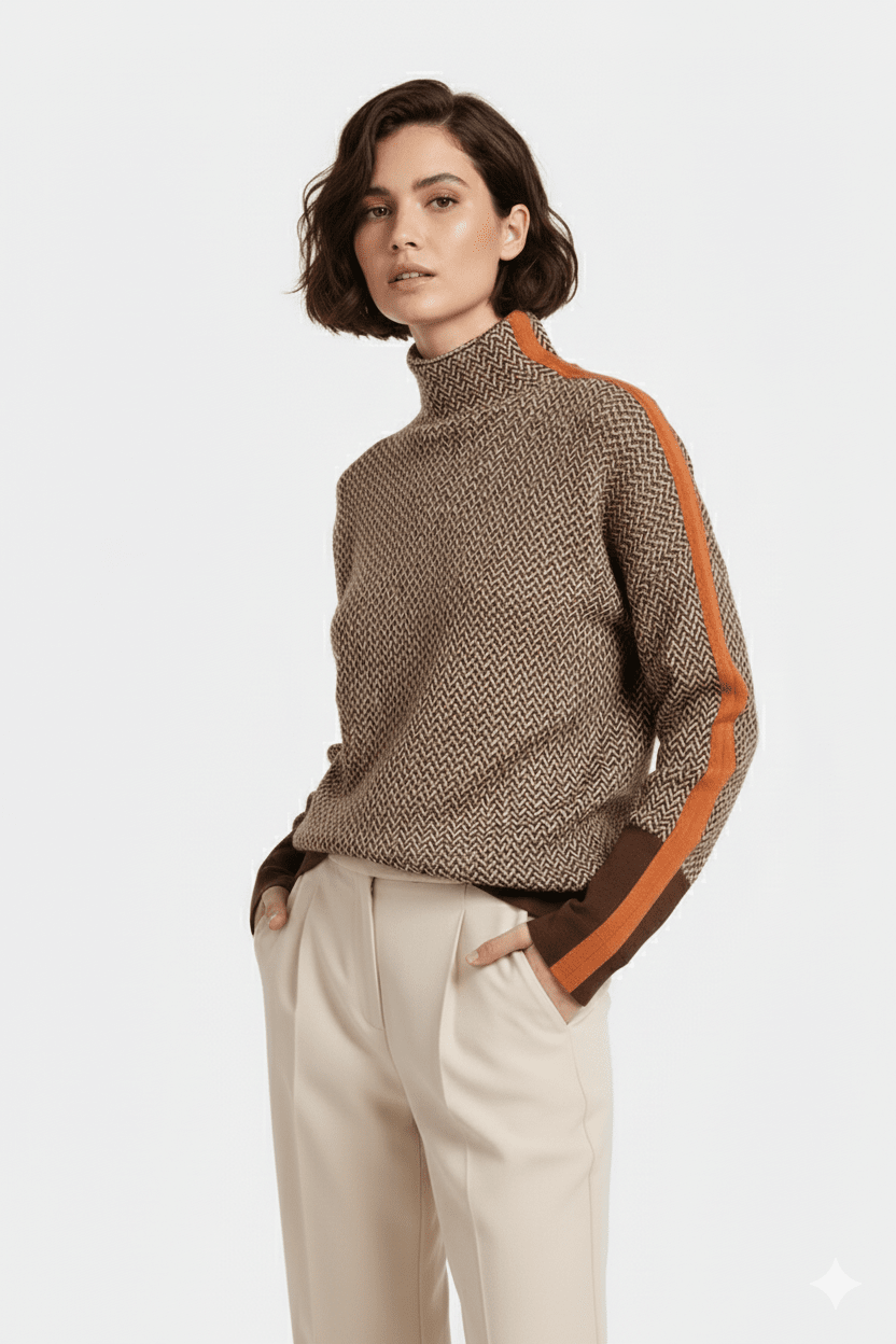 Clémence | Pull à col montant avec des rayures contrastées saisissantes