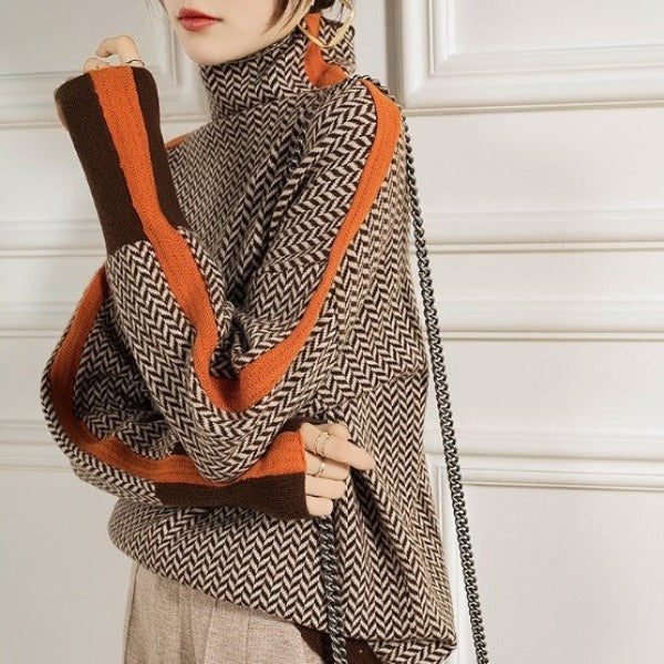 Clémence | Pull à col montant avec des rayures contrastées saisissantes