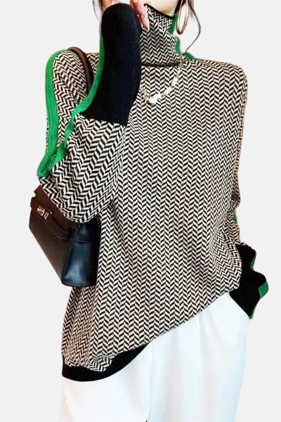 Clémence | Pull à col montant avec des rayures contrastées saisissantes