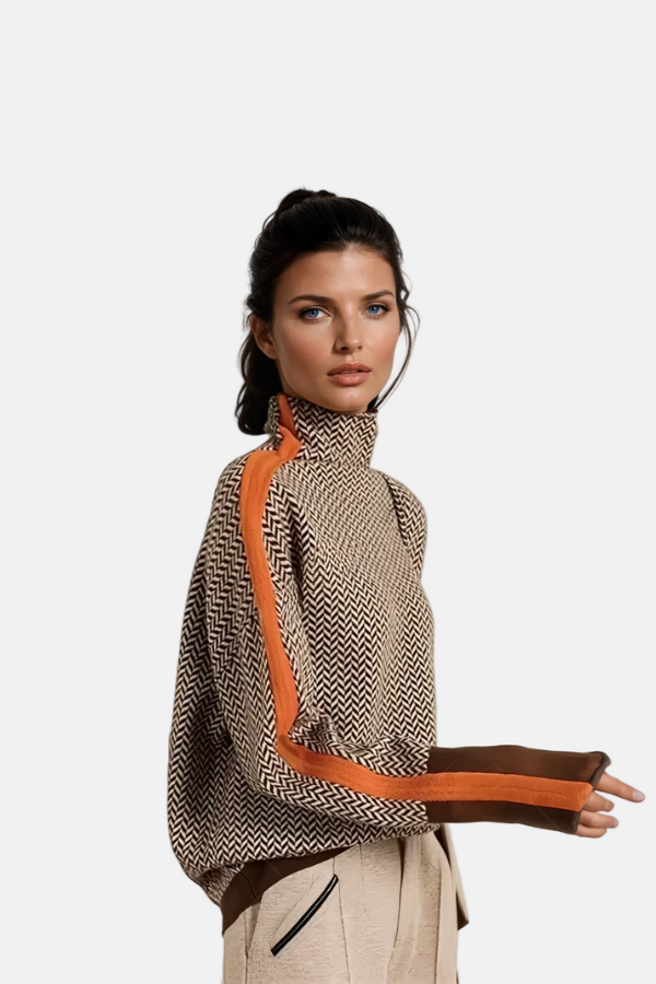 Clémence | Pull à col montant avec des rayures contrastées saisissantes