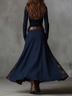 Leonora | Robe longue vintage en suédine à carreaux bleu marine (ceinture incluse)