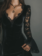 Lunori | Mini-robe en velours et dentelle