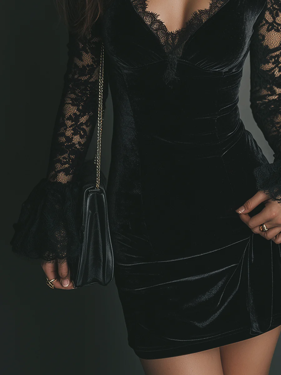 Lunori | Mini-robe en velours et dentelle